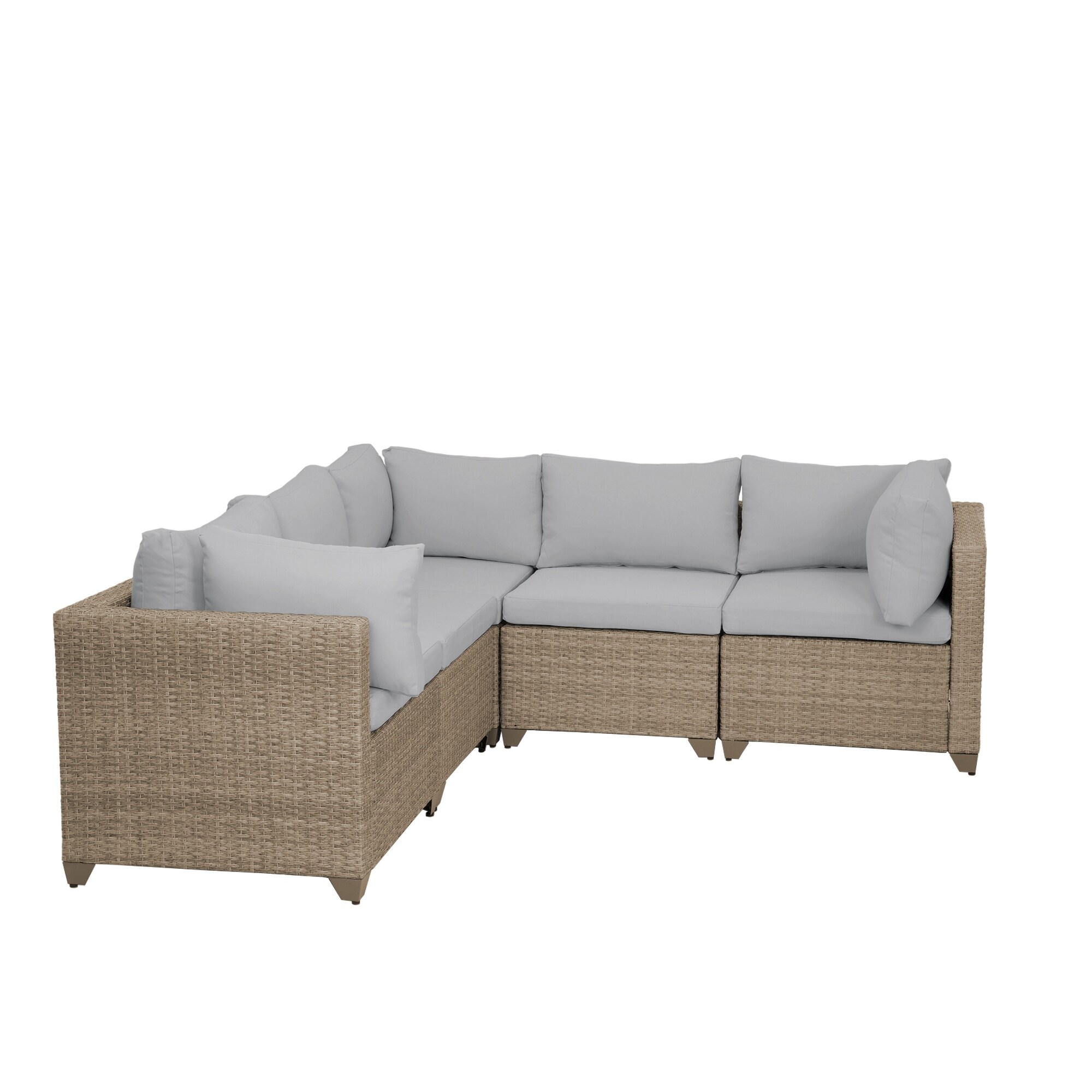 Maui 5 piece Outdoor Modular Conversation Set Including 3 Corner Sofa Seats in Natural Aged Wicker