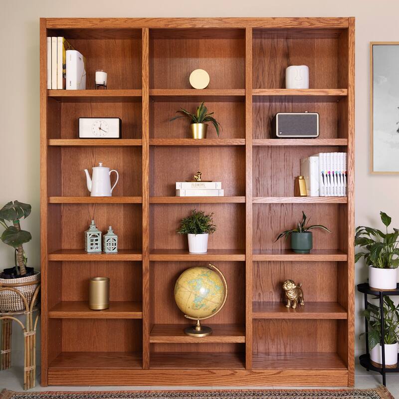 Concepts in Wood Bookshelf, 18 Shelf, Triple Wide, 84 inch Tall - Oak
