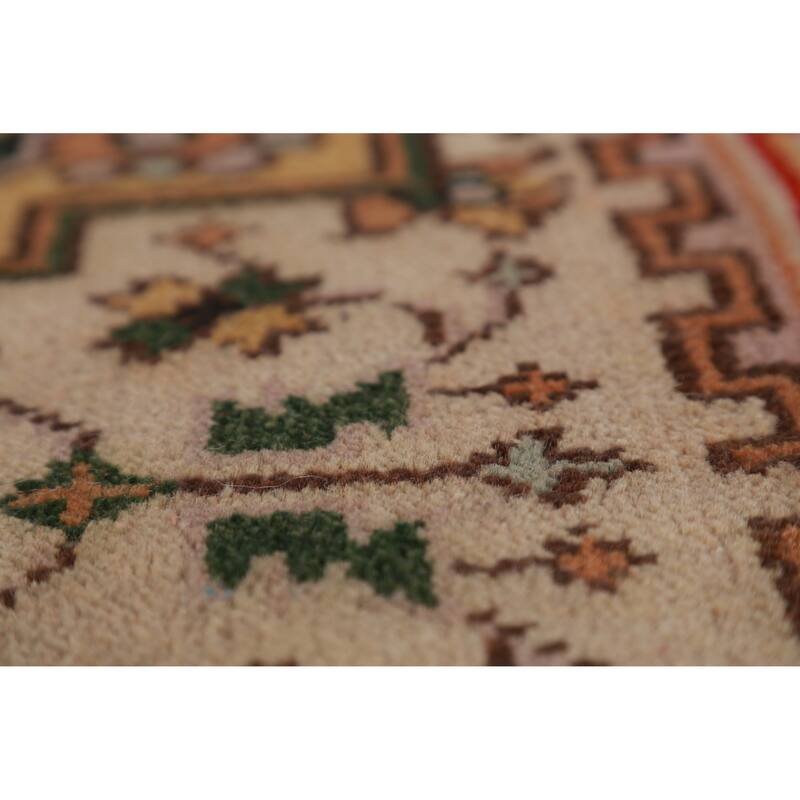 Hand Knotted Oriental 100% Wool Carpet Traditional Geometric Beige & Ivories Heriz (serapi) Runner Rug - 8' 1'' X 2' 7''