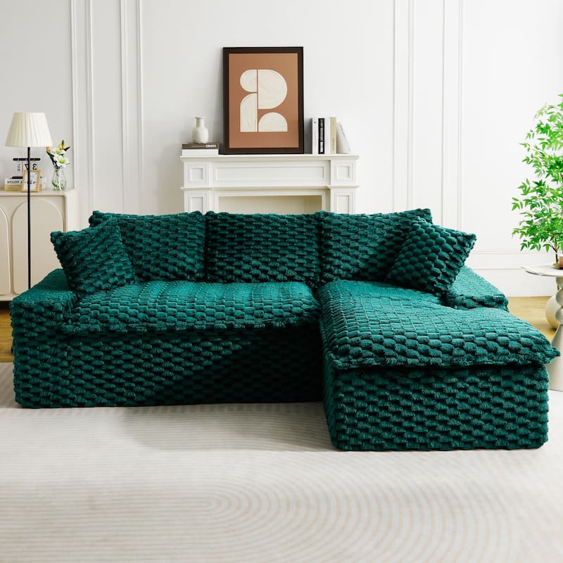 L-Shaped Sleeper Sectional Sofa Convertible Straight Sofa, Loveseat and Chaise Lounge Set for Living Room - Green - Left Facing