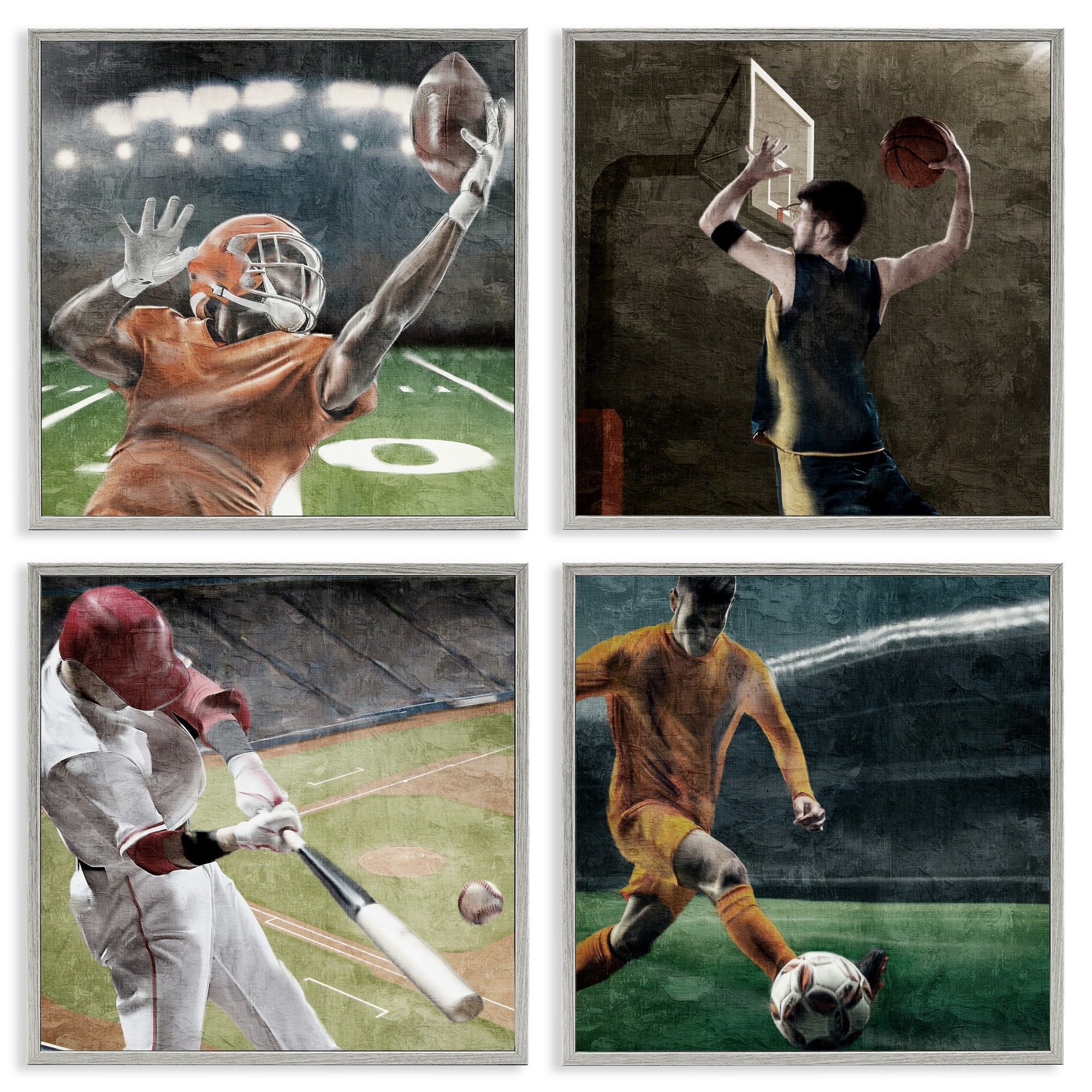 Stupell Sports Balls In Action Framed Giclee Art Design By Kim Allen (Set of 4)