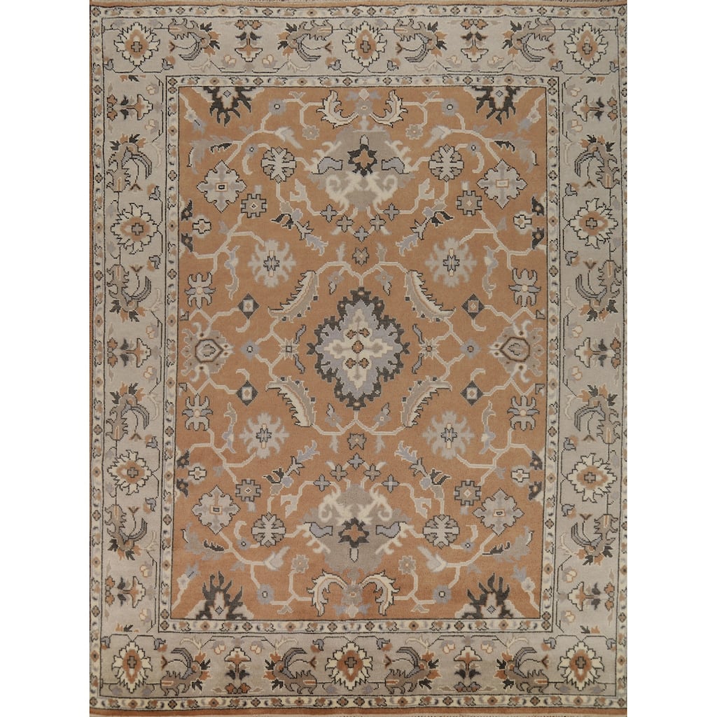 Transitional Oushak Indian Area Rug Handmade Wool Carpet - 8'2"x 9'10"