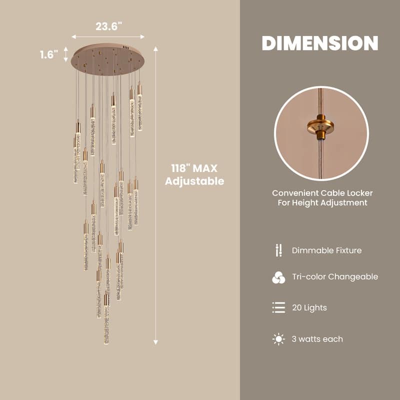 20-Light Gold Crystal Chandeliers Modern Flush Mount Ceiling Chandelier High LED Dimmable Ceiling Chandelier for Entryway