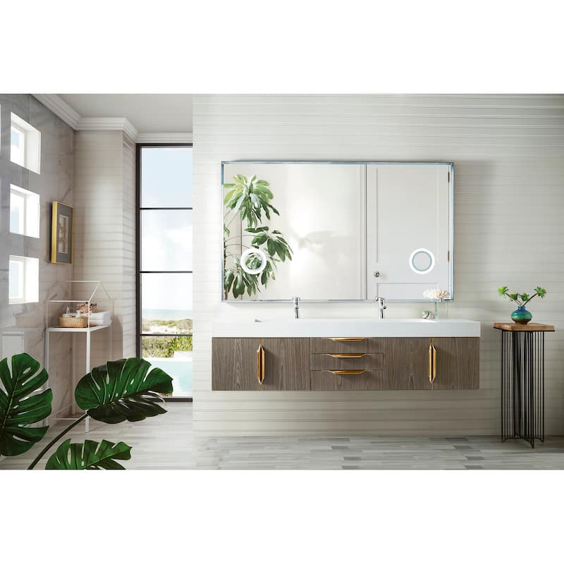 James Martin Vanities Mercer Island 72" Double Vanity, Ash Gray with Radiant Gold Hardware