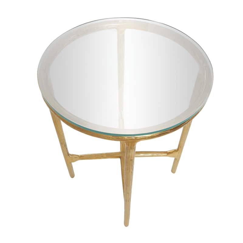 Aluminum Metal Textured Side End Accent Table with Glass Tabletop - Gold or Silver- Roche River Decor