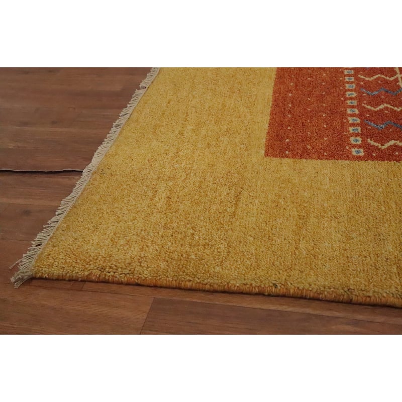 Hand Knotted Oriental 100% Wool Carpet Modern Geometric Yellow & Gold Gabbeh Area Rug - 6' 5'' X 4' 7''