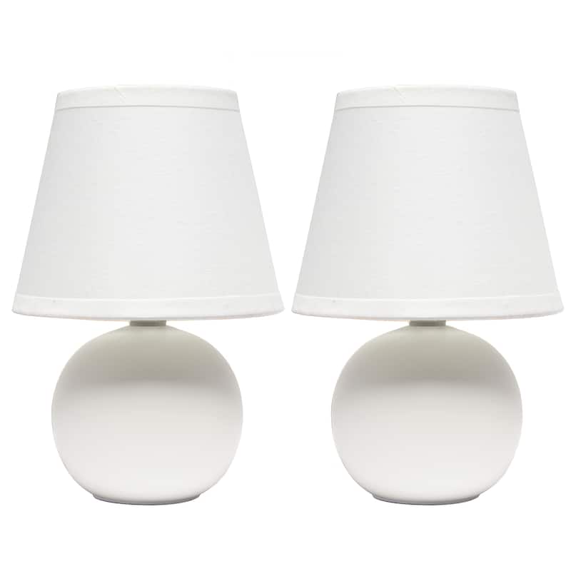 8.66" Petite Orb Lamp Two Pack Set w Matching Fabric Shade - Off White