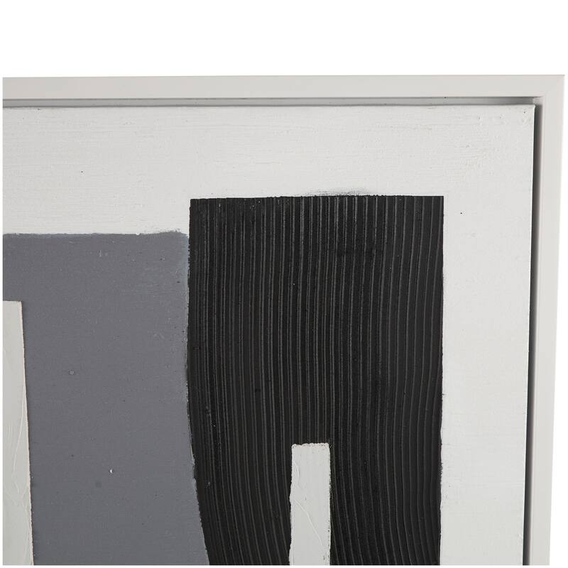Black or White Canvas Textured Abstract Framed Wall Art with Various Geometric Shapes and White Accents