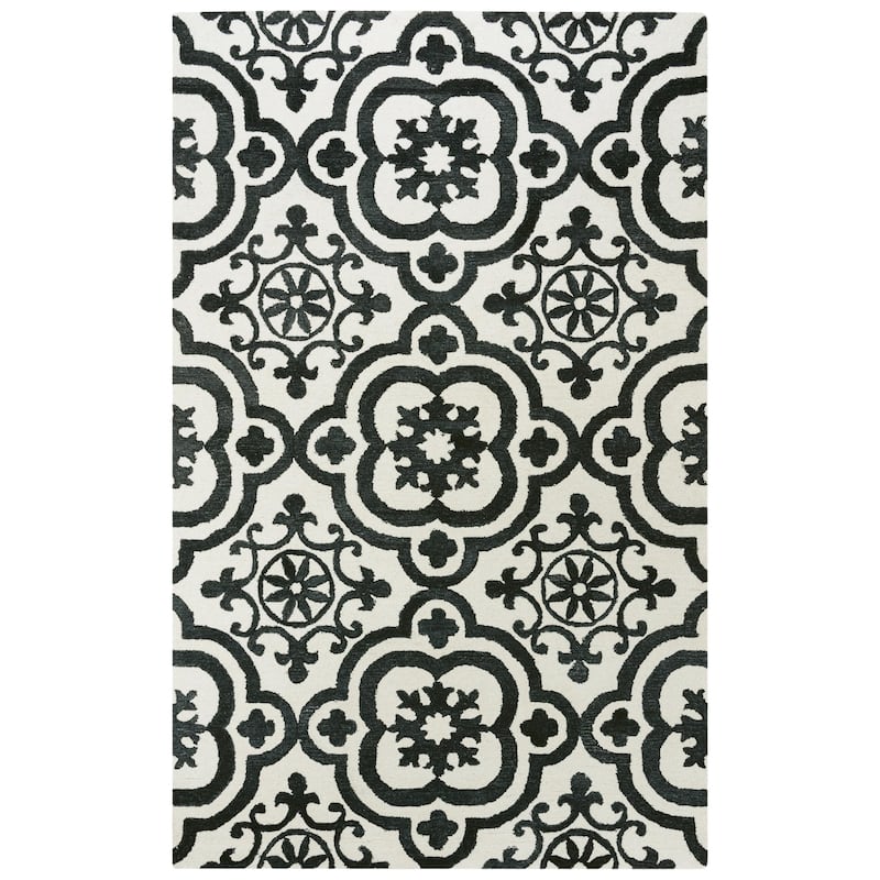 Alora Decor Neo Ivory and Black Hand-tufted Wool Blend Rug
