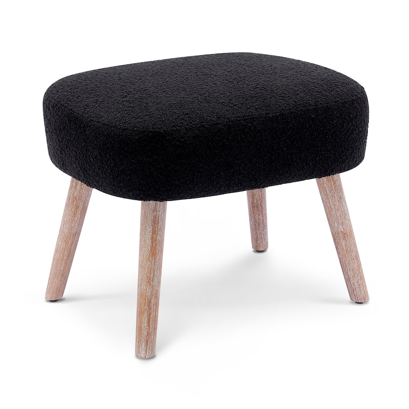 Boucle Polyester Upholstered Ottoman - Stain Resistant - Black