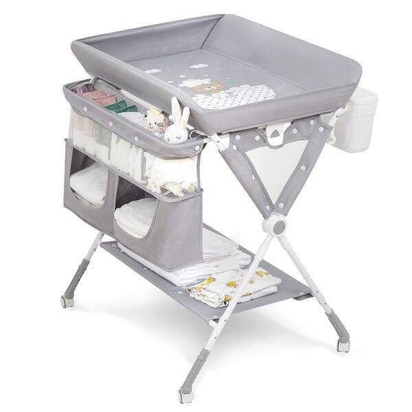 slide 2 of 5, Portable Baby Diaper Changing Table with Wheels - N/A Grey