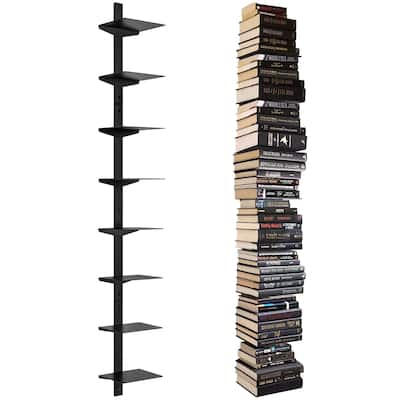 Invisible Floating Bookshelf for Wall Mounted, 8 Tier Vertical Spine Book Tower, Heavy-Duty Metal Book Organizers