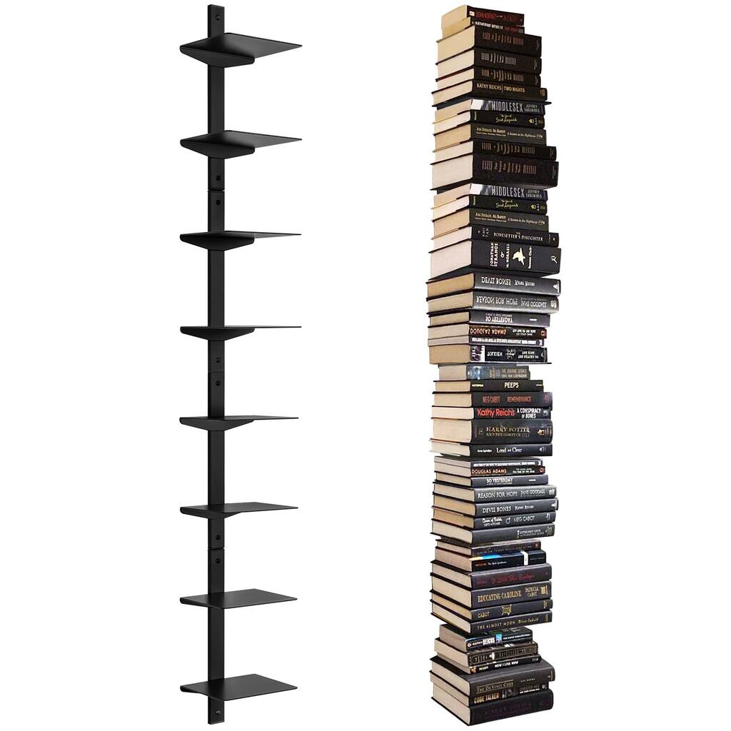 Invisible Floating Bookshelf for Wall Mounted, 8 Tier Vertical Spine Book Tower, Heavy-Duty Metal Book Organizers