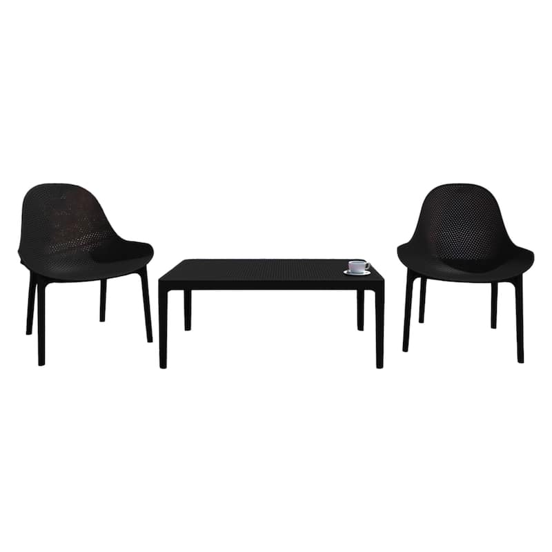 3-Piece Black Patio Lounge Set 39.5"
