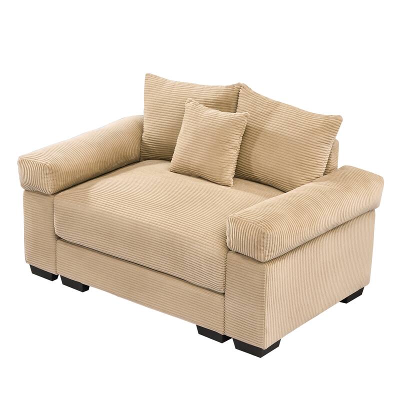 Oversized Accent Chair, 54.3" Corduroy Fabric Single Sofa with Pillow, Modern Upholstered Square Armchair Cozy Reading Chairs