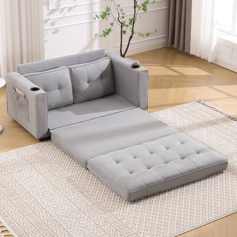 Folding Sofa Bed with Two Storage Pockets, Linen Convertible Foldable Couch Bed