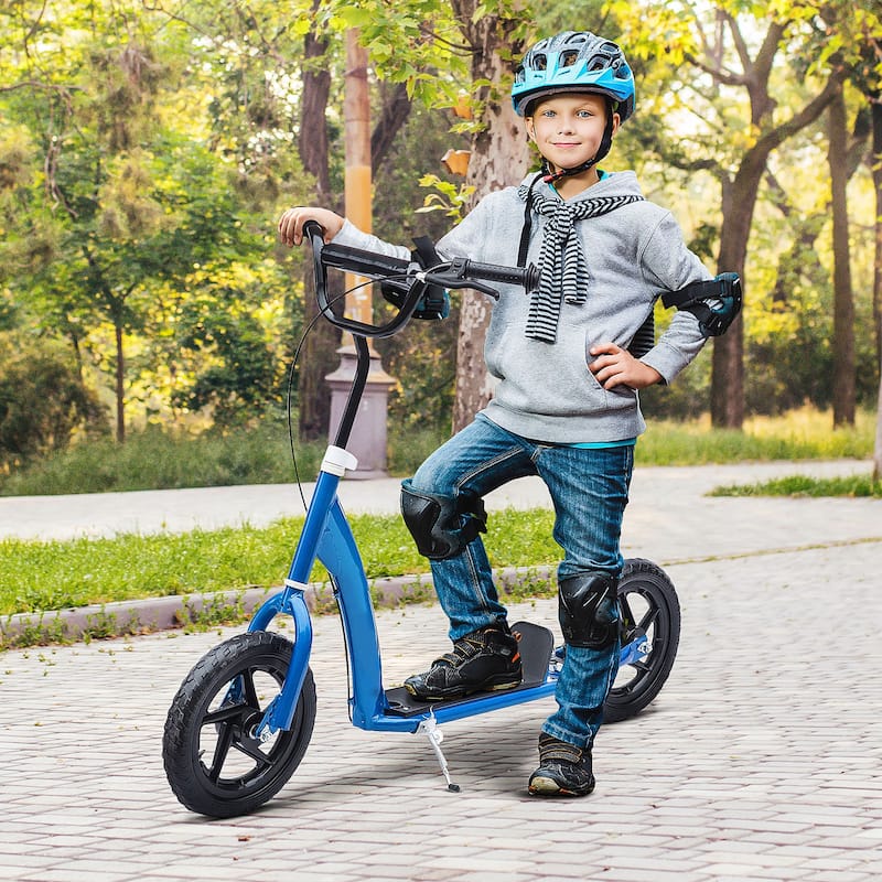 12” Lightweight Adjustable Kids Scooter with Rear Brake and Wheels Safe Riding for Children - 31.7" L x 13.7" W - Blue