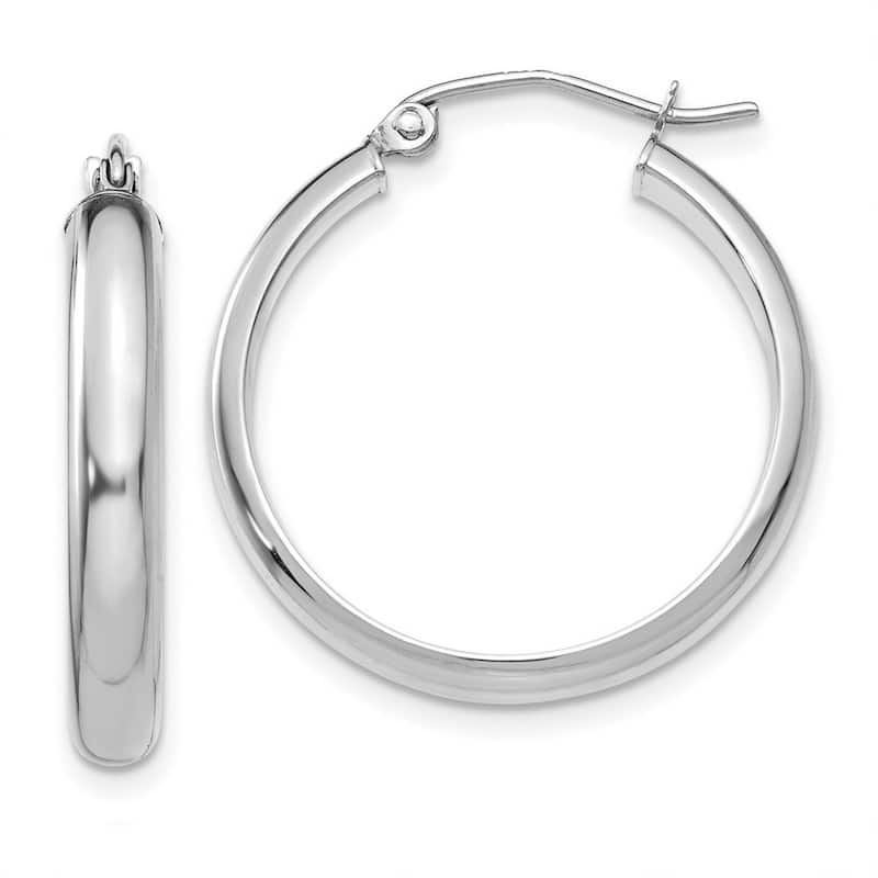 Curata 10k White Gold 4mm Domed Wedding Band Hoop Earrings - 19mm 21mm 26mm