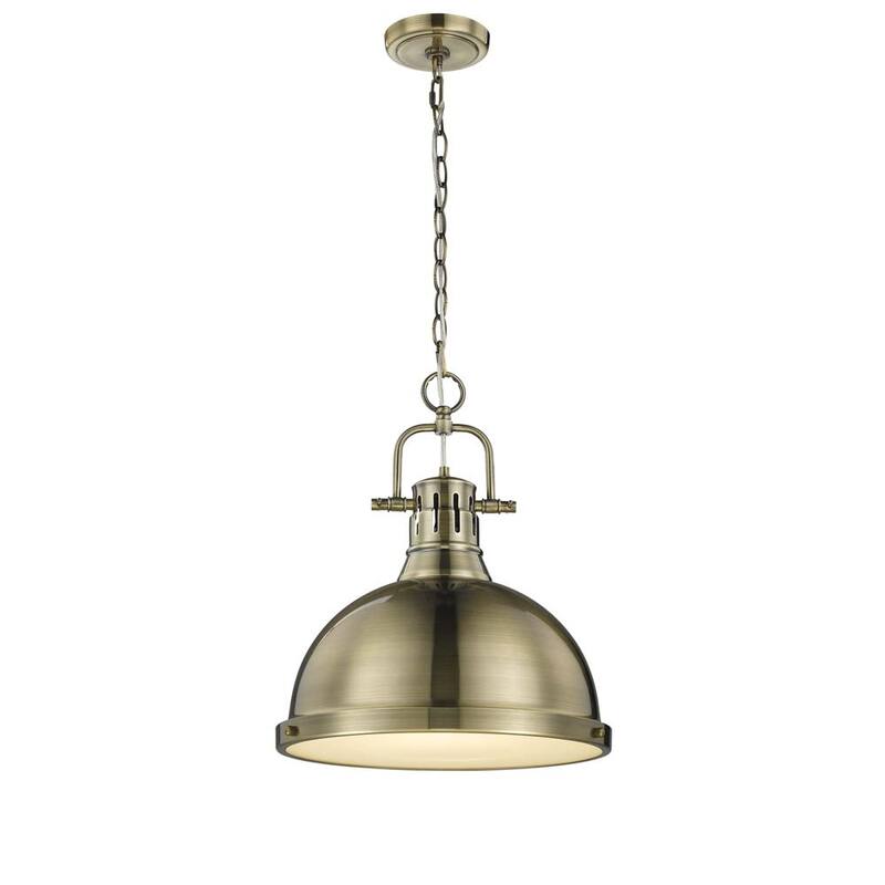Duncan 1 Light Pendant with Chain in Aged Brass with a Aged Brass