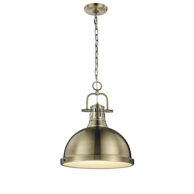 Duncan 1 Light Pendant with Chain in Aged Brass with a Aged Brass