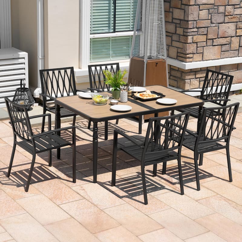 Patio Metal Dining Set of 7, with 6 Chairs and a Rectangular Table