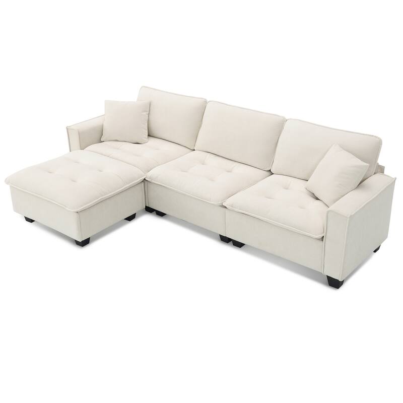 100" L-Shaped Convertible 4-Seat Sectional Sofa with Removable Ottoman and Matching Pillows, Ideal for Living Room