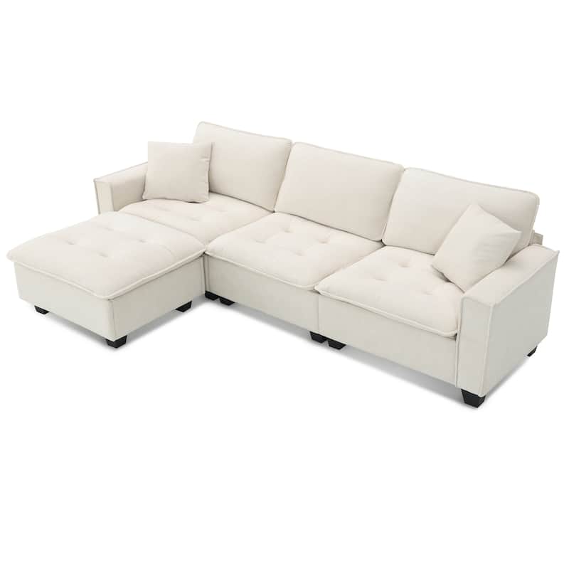 100" L-Shaped Convertible 4 Seater Sectional Sofa with Removable Ottoman and Matching Pillows, Perfect for Living Room
