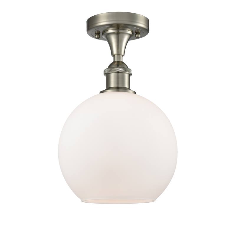 Innovations Lighting Ballston Athens - 1 Light 8" Semi-Flush Mount - Matte White/Brushed Satin Nickel