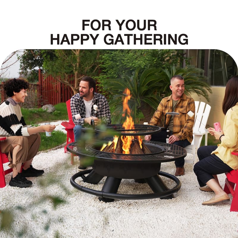 47" Wood Burning Fire Pit Outdoor Patio Fire Pit with Cooking Grill Grate