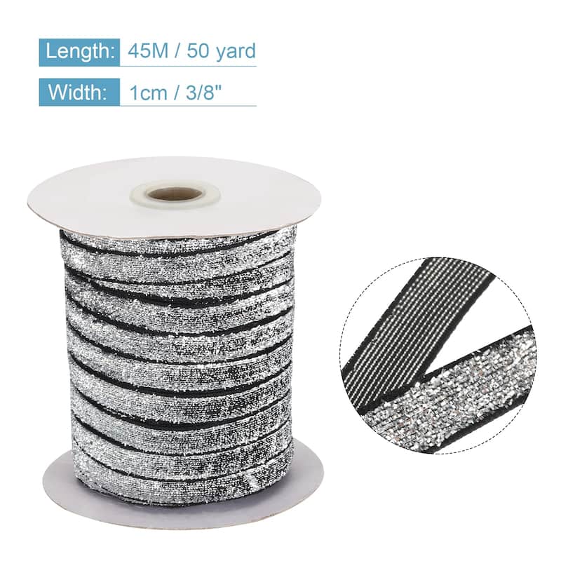 Metallic Glitter Velvet Ribbon 3/8 Inch x 50 Yard for Gift Wrapping - Silver Black