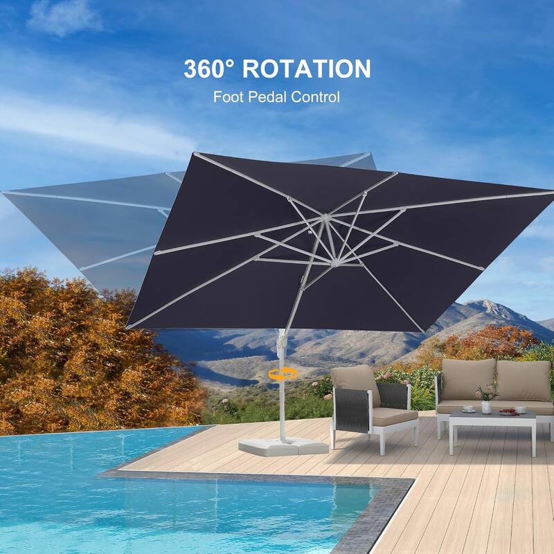 PURPLE LEAF 10 x 13 ft White Cantilever Patio Umbrella with 360 Degree Rotation With Base