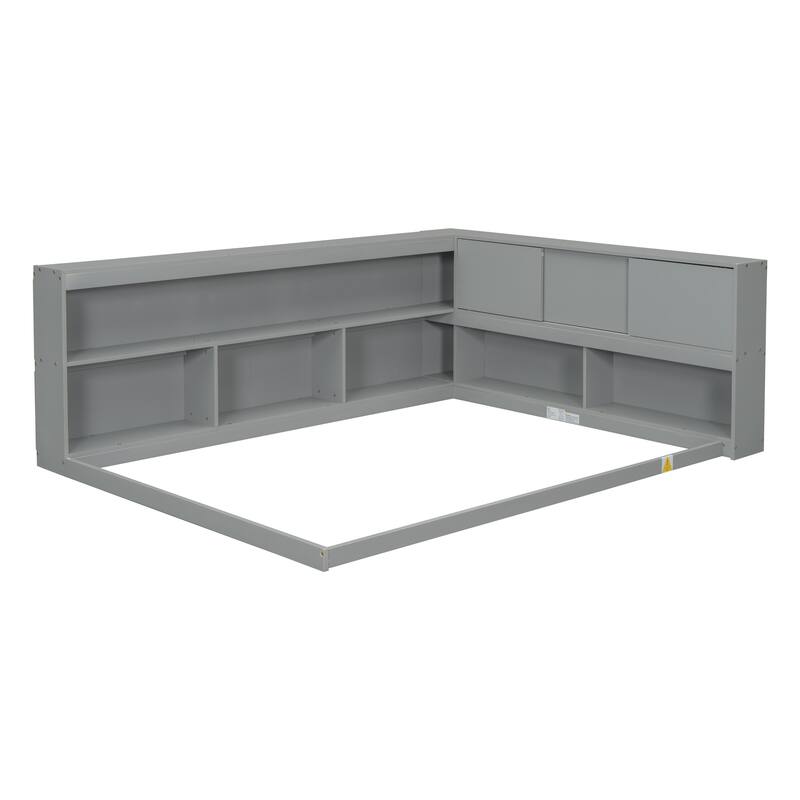 Floor Bed with L-shaped Bookcases and sliding doors