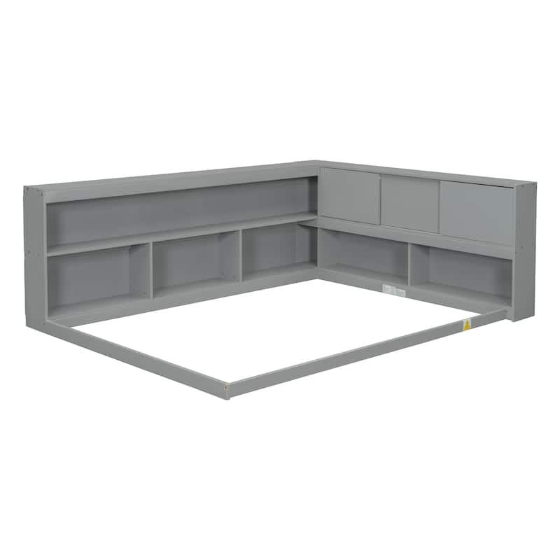 Full Wood Floor Bed with L-shaped Bookcases