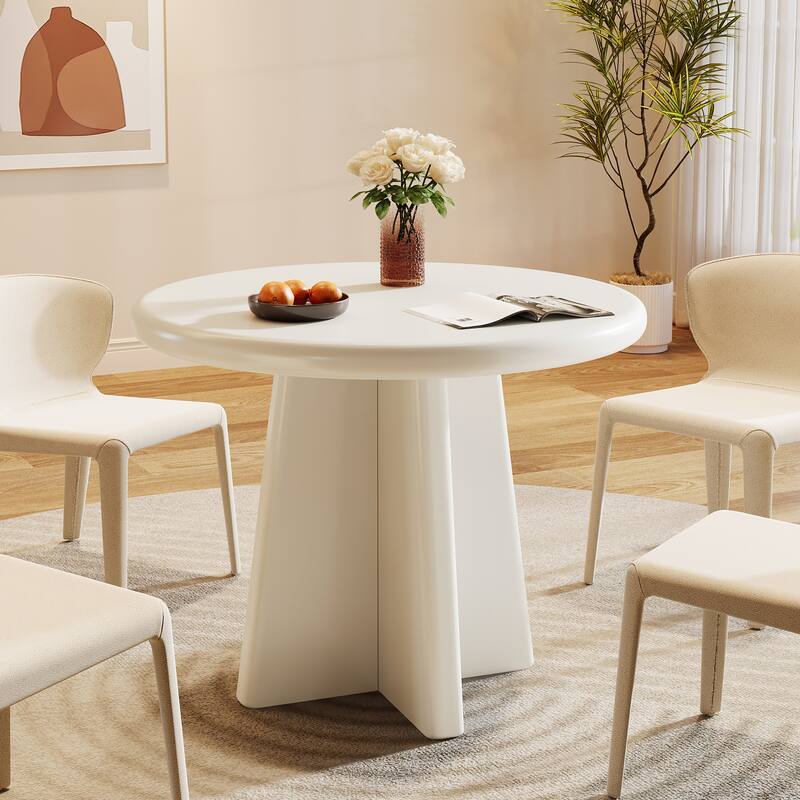 Small Modern Dining Table with Sturdy Base - White