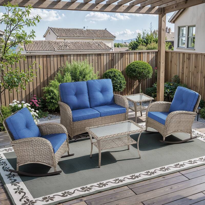 Gymojoy Outdoor Wicker Patio Furniture Loveseat Glider & Chair Set Weather-Resistant