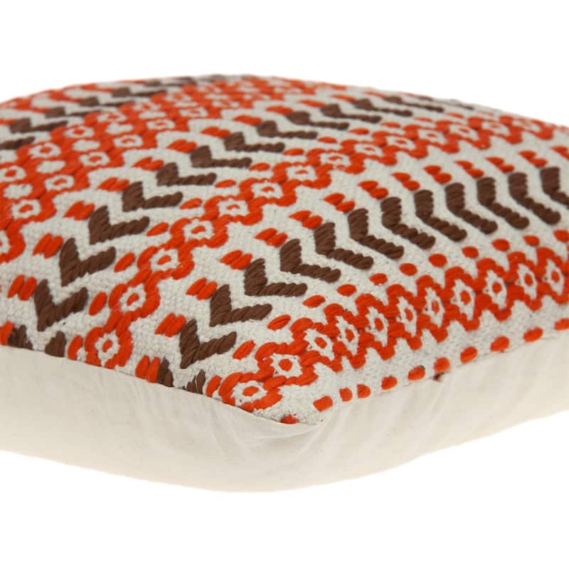 HomeRoots 20" Beige and Orange Striped Cotton Blend Throw Pillow