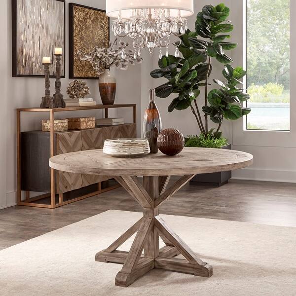 slide 2 of 12, Krakova Rustic X-Base Round Pine Wood Dining Table