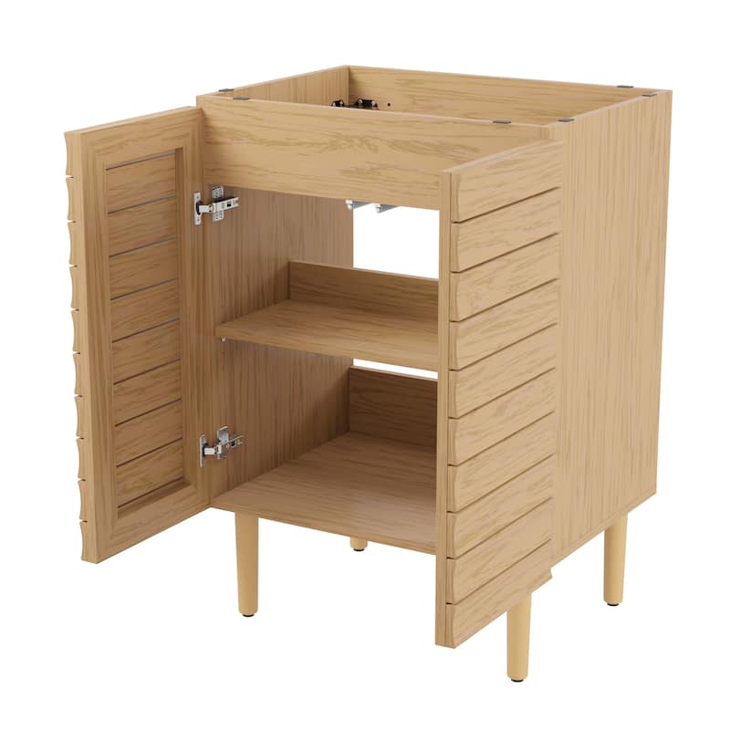 Calandre Thick Linear Slat Modern Farmhouse 2-Shelf Bath Vanity Cabinet Only (Sink Basin not Included), by JONATHAN Y
