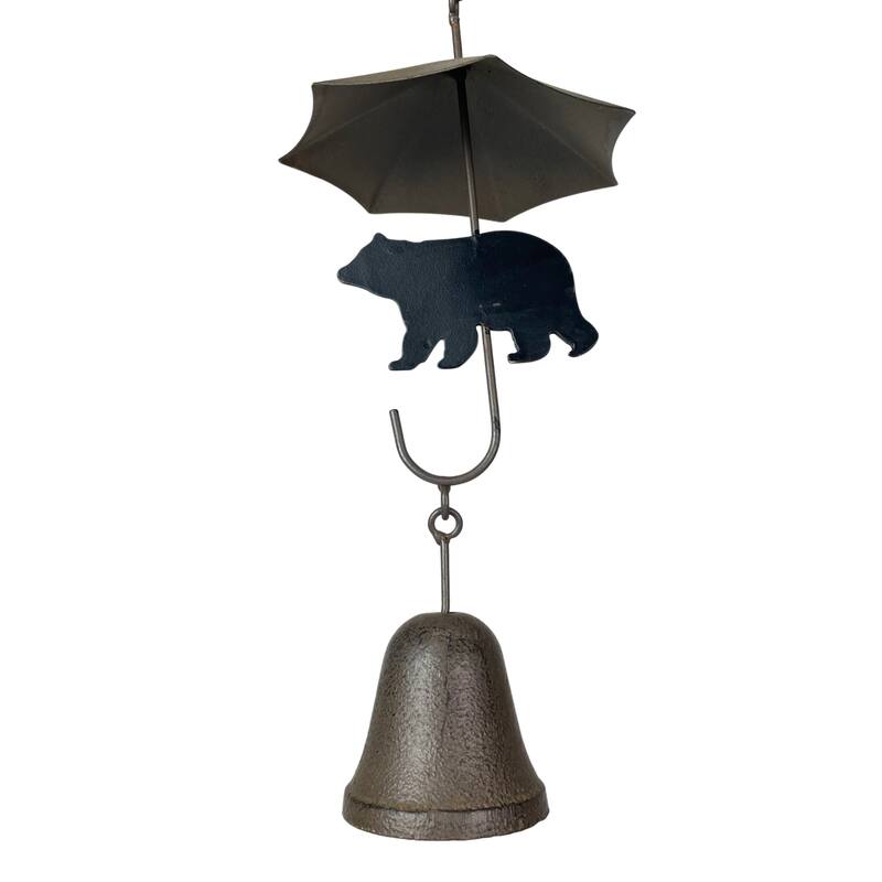 Rustic Black Bear & Umbrella Rain Chain - 75" Long Distressed Copper - 4.25 X 75 X 4.25 inches