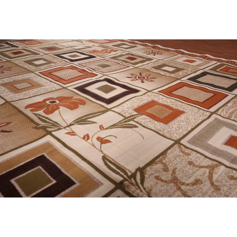 Contemporary Geometric Kashan Turkish Rug Machine Made Floral Carpet - 9'9" x 12'4"