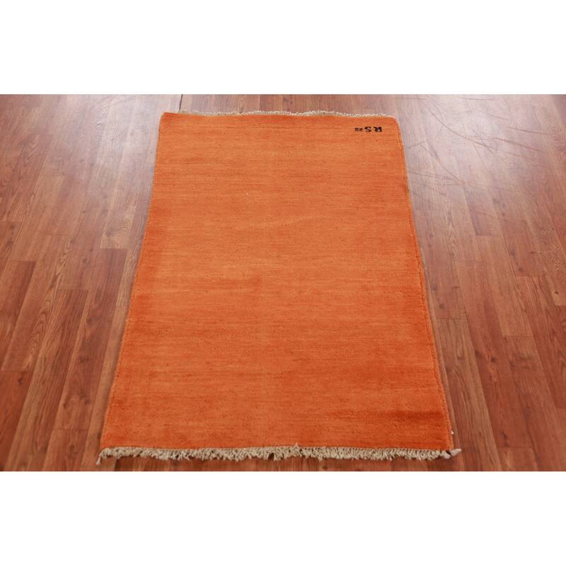 Modern Orange Gabbeh Oriental Accent Rug Hand-Knotted Wool Carpet - 2'9" x 3'11"
