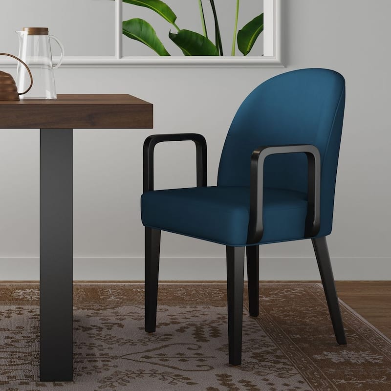 Manhattan Comfort Hillman Modern Leatherette and Velvet Upholstered Dining Arm Chair - Light Grey - Single