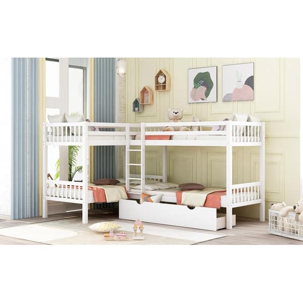 slide 2 of 31, L-Shaped Twin Bunk Bed with Drawers, Ladder & Guardrails White