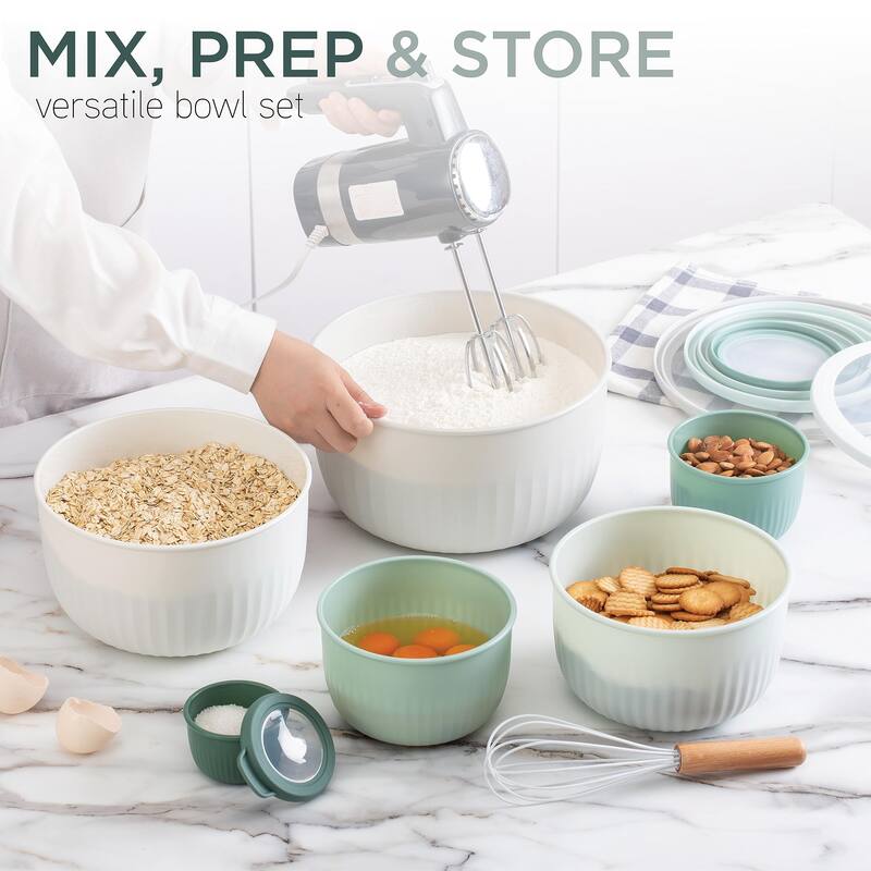 COOK WITH COLOR Meal Prep Containers Wide Mixing Bowls Food Storage Containers with Lids, Green Deep 12 Pcs