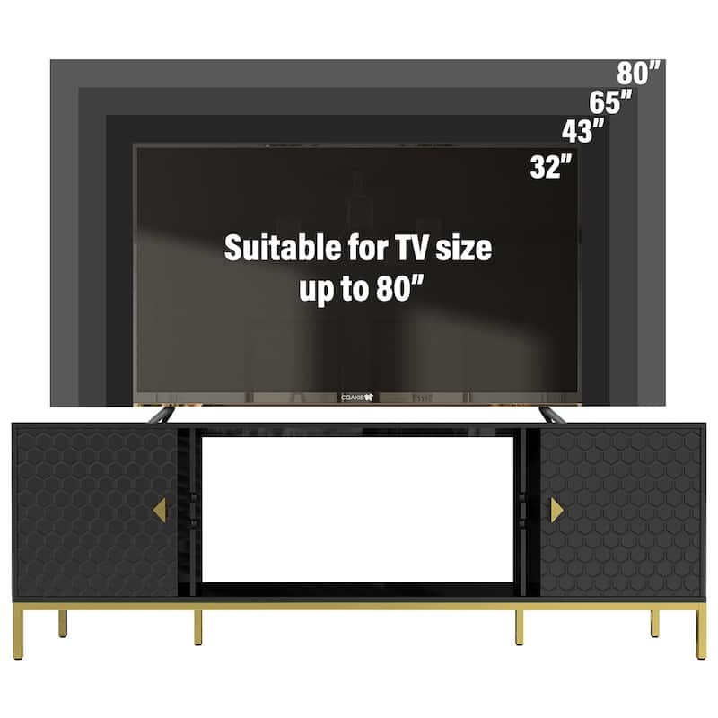 70" Fireplace TV Stand with Gold Legs and Adjustable Storage