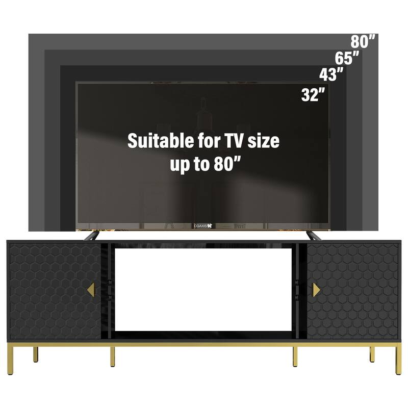 Modern Wood Media Console TV Stand for TVs up to 70", Entertainment Center Console with Cabinet Storage & Open Shelves