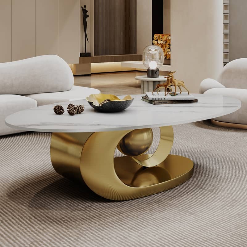 Luxury Marble Coffee Table – Featuring an Artistic Stainless Steel Base