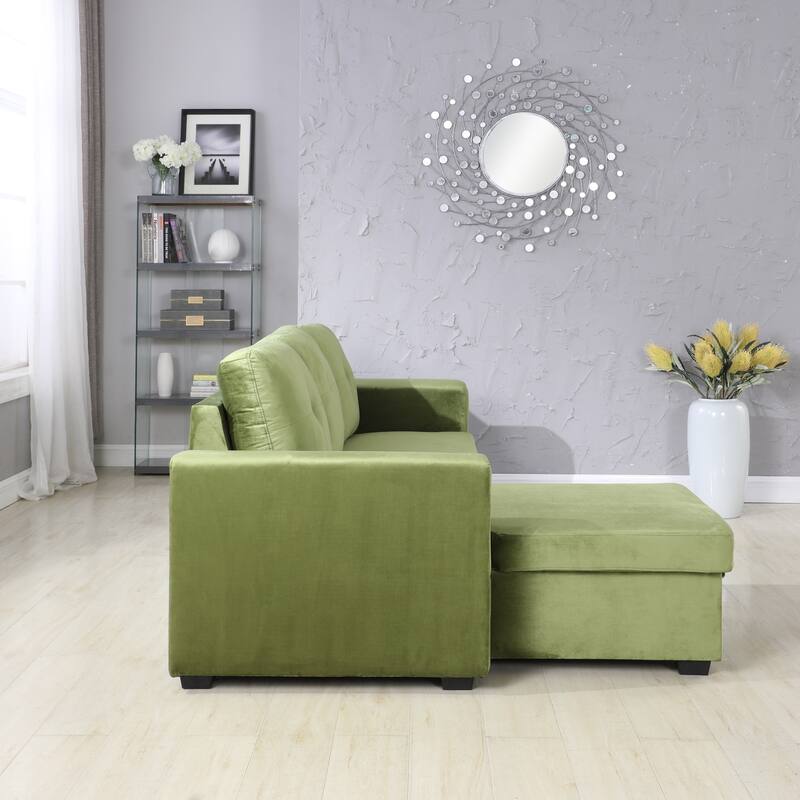 91-in. Velvet Reversible Convertible Storage Sectional/Sofa Sleeper