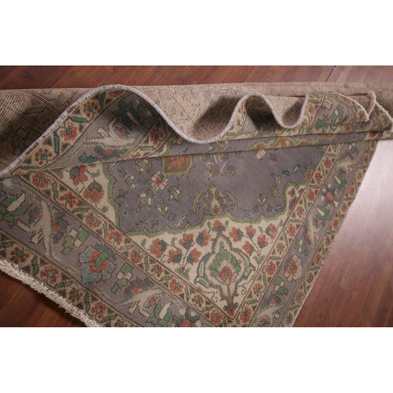 Distressed Blue Tabriz Persian Vintage Rug Hand-Knotted Wool Carpet - 4'7"x 6'1"