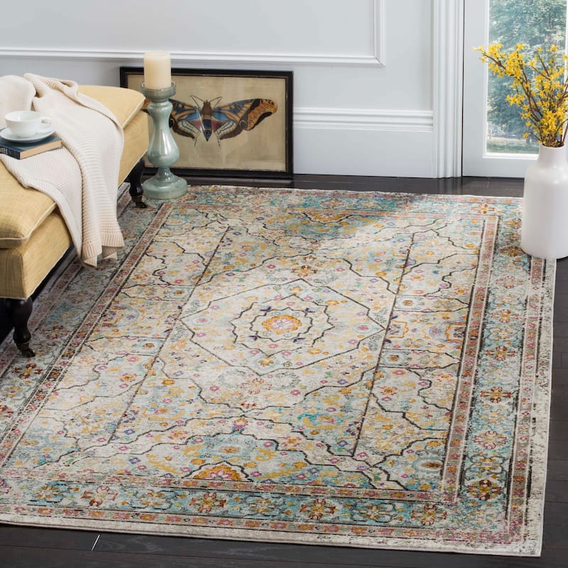 SAFAVIEH Aria Adrienne Vintage Boho Oriental Rug - 4' x 6' - Cream/Blue